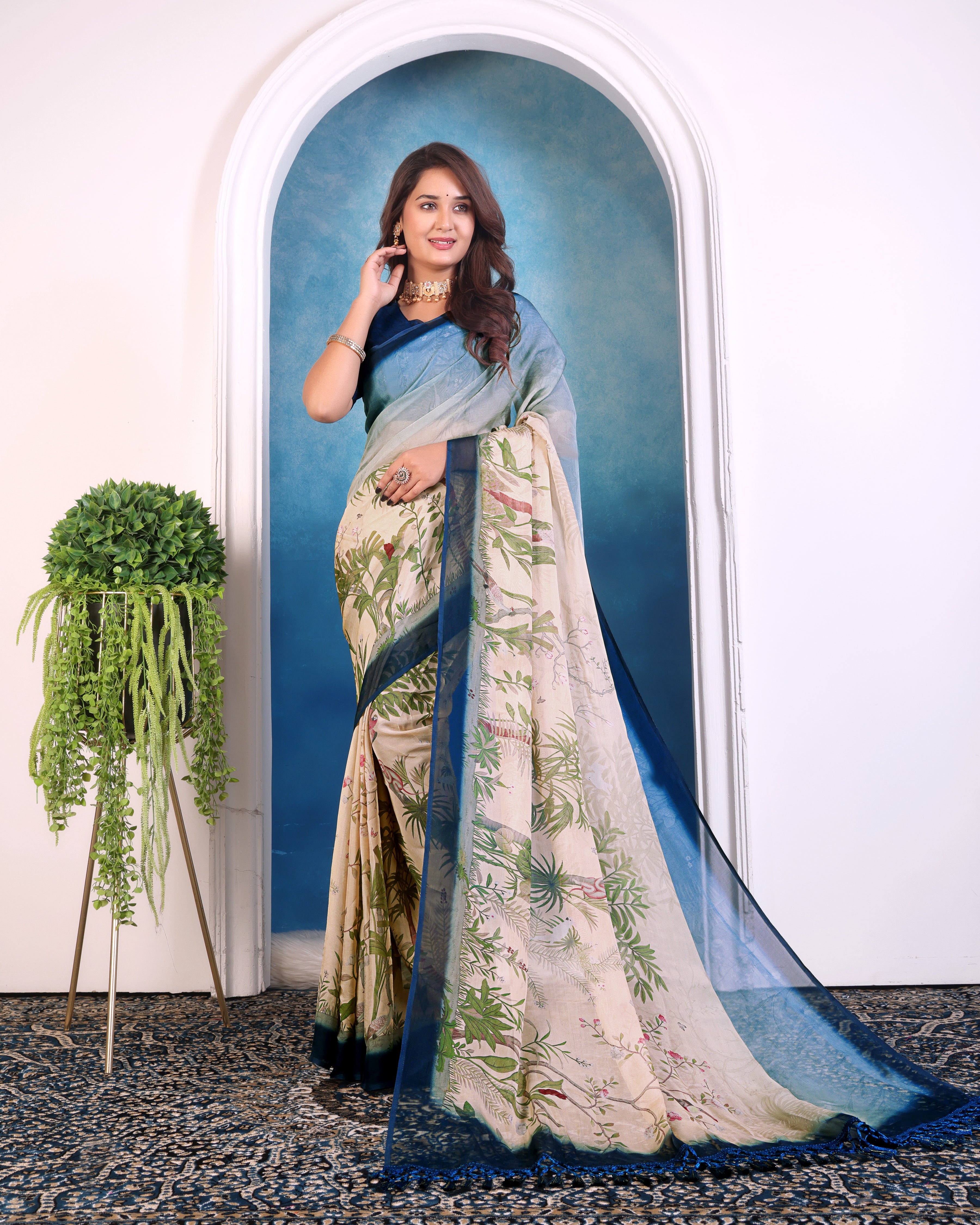 Viscose Organza Nature Print Saree