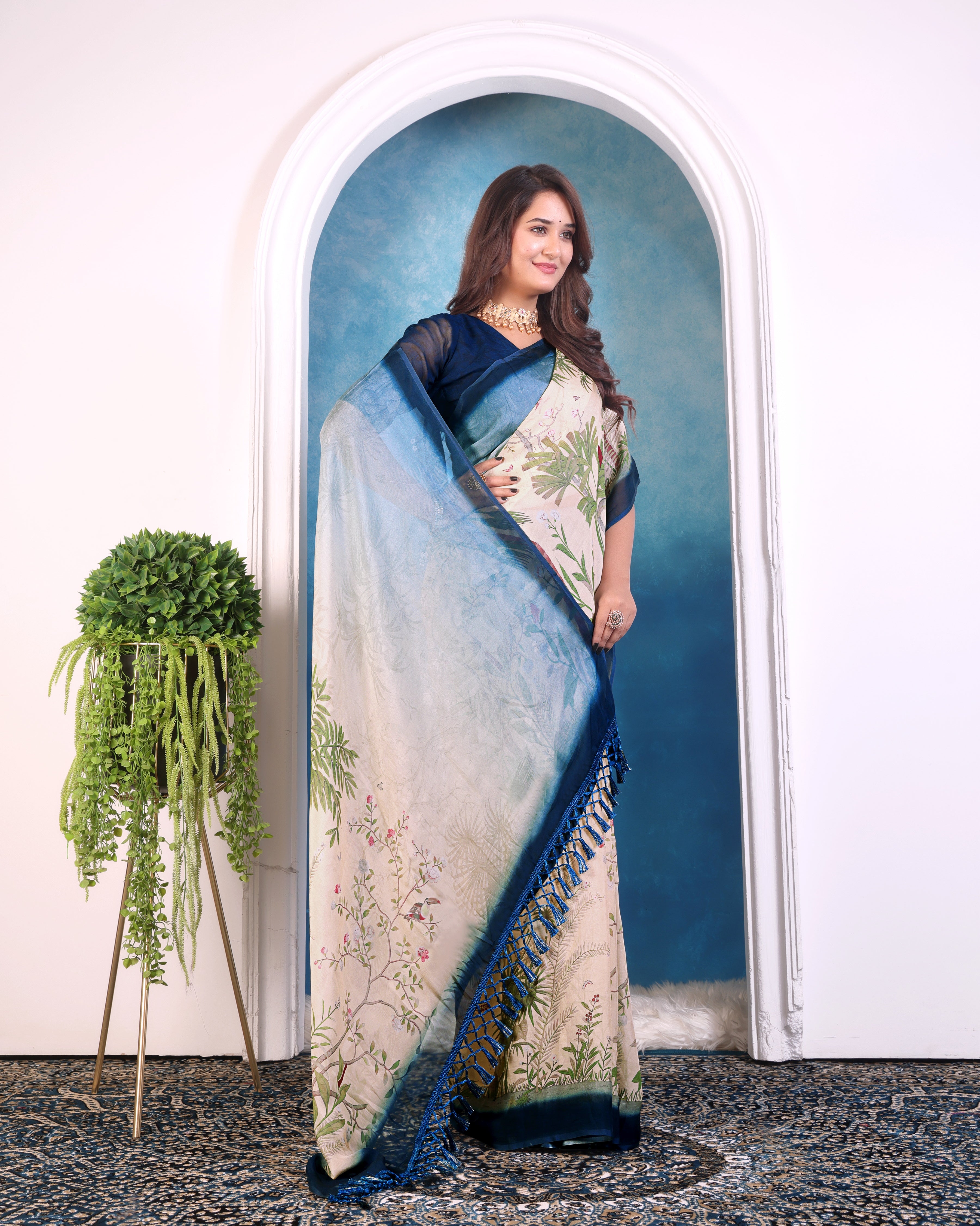 Viscose Organza Nature Print Saree