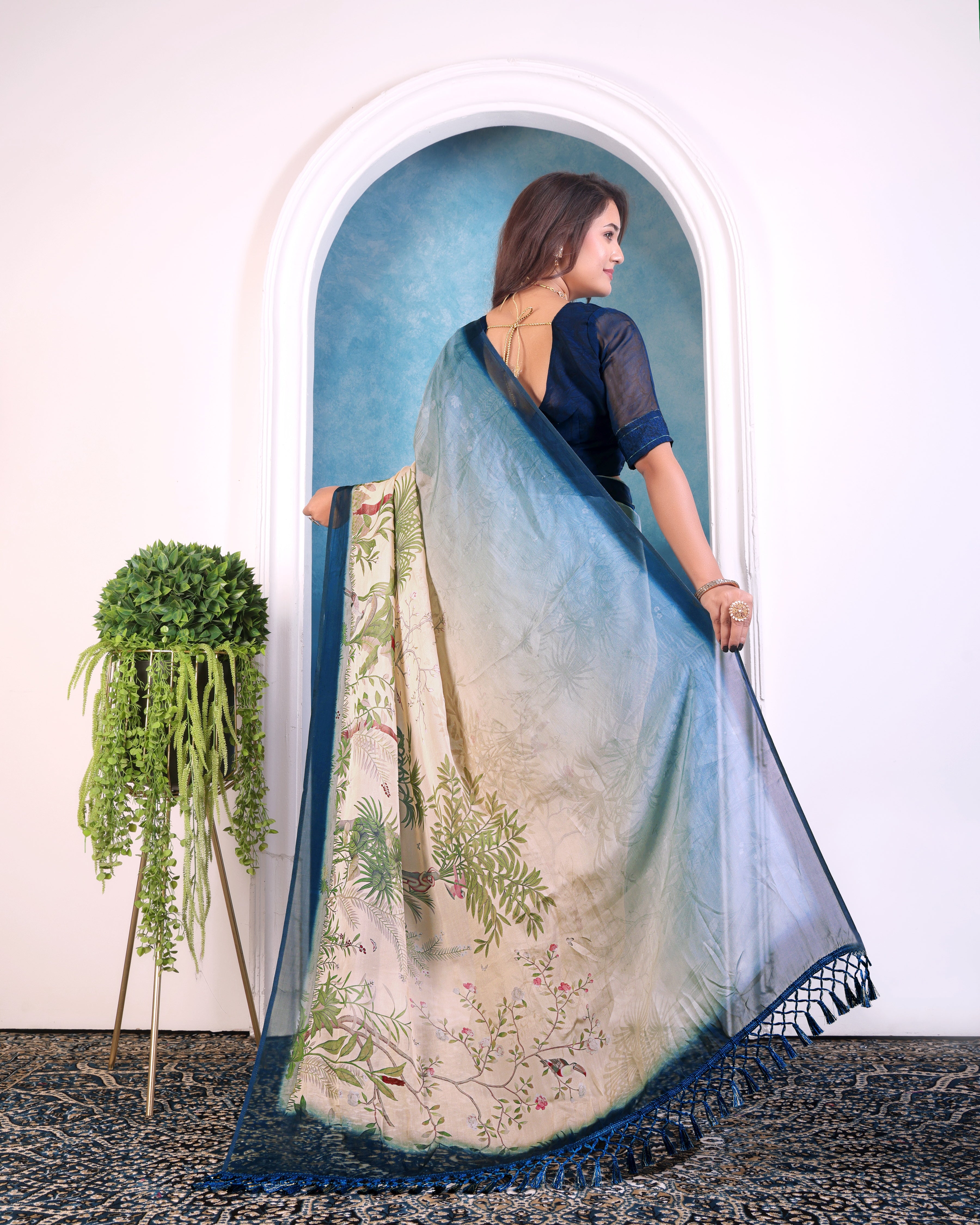 Viscose Organza Nature Print Saree