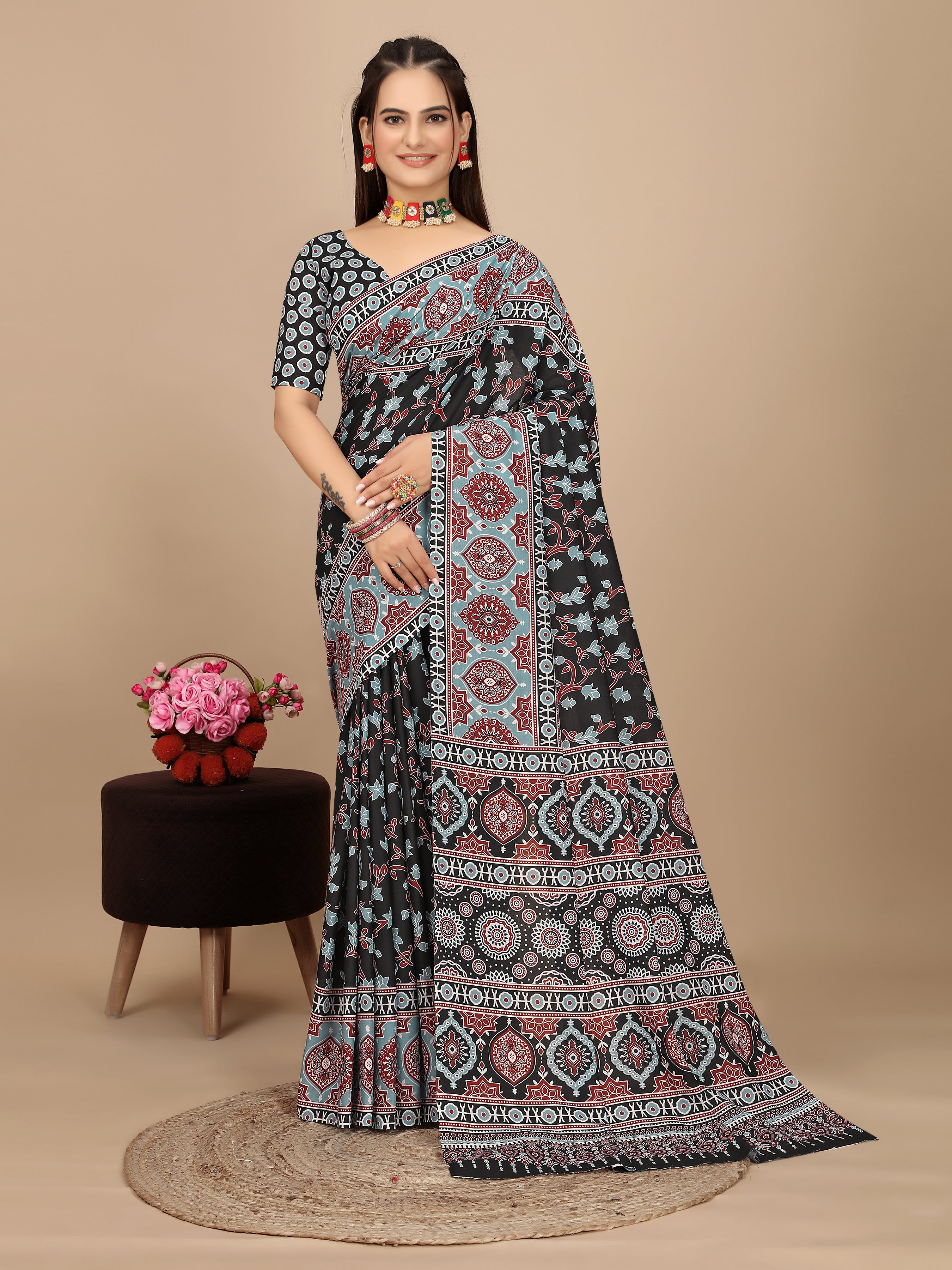Digital Gray Cotton Linen Kalamkari Print Saree - Pativrata