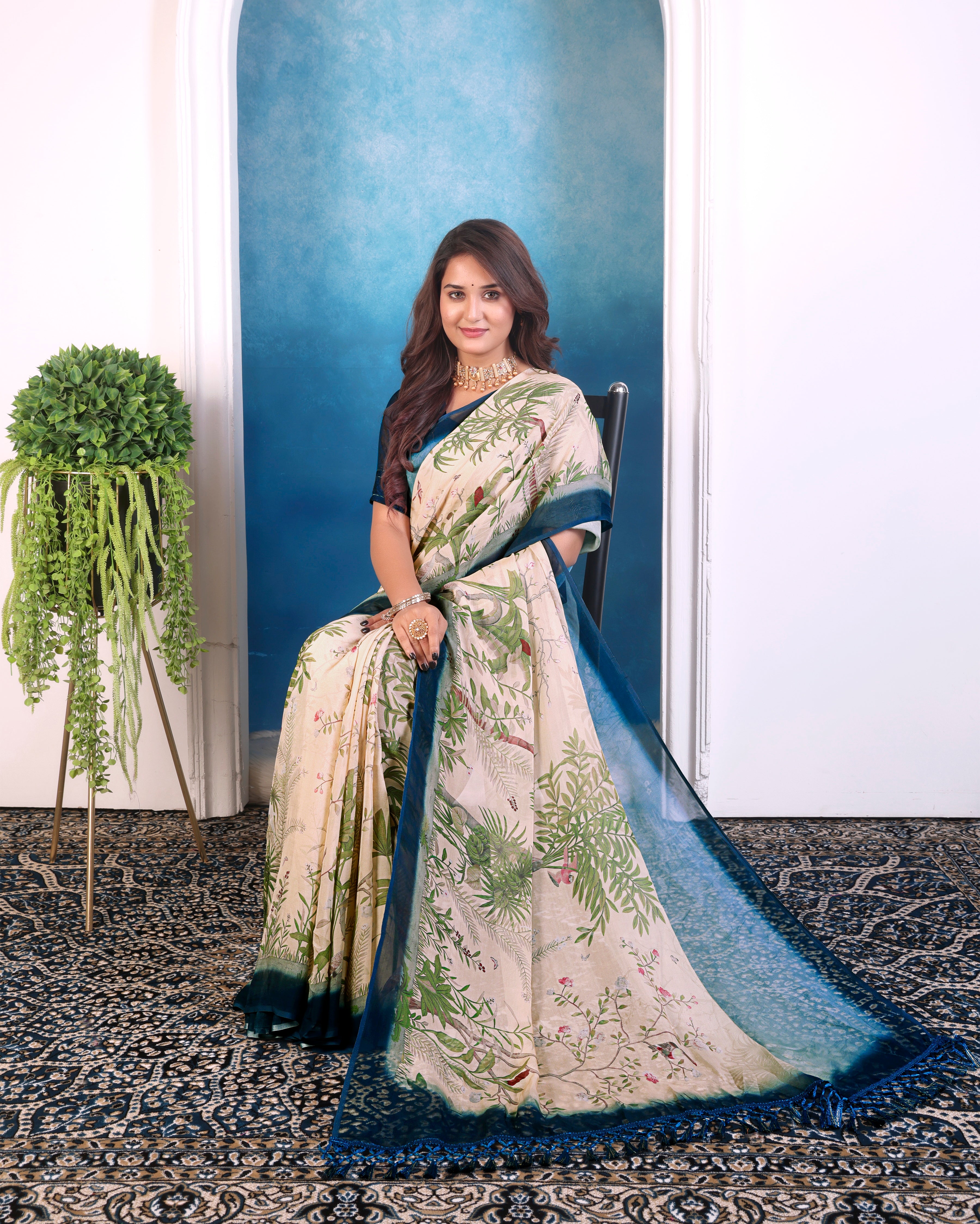 Viscose Organza Nature Print Saree
