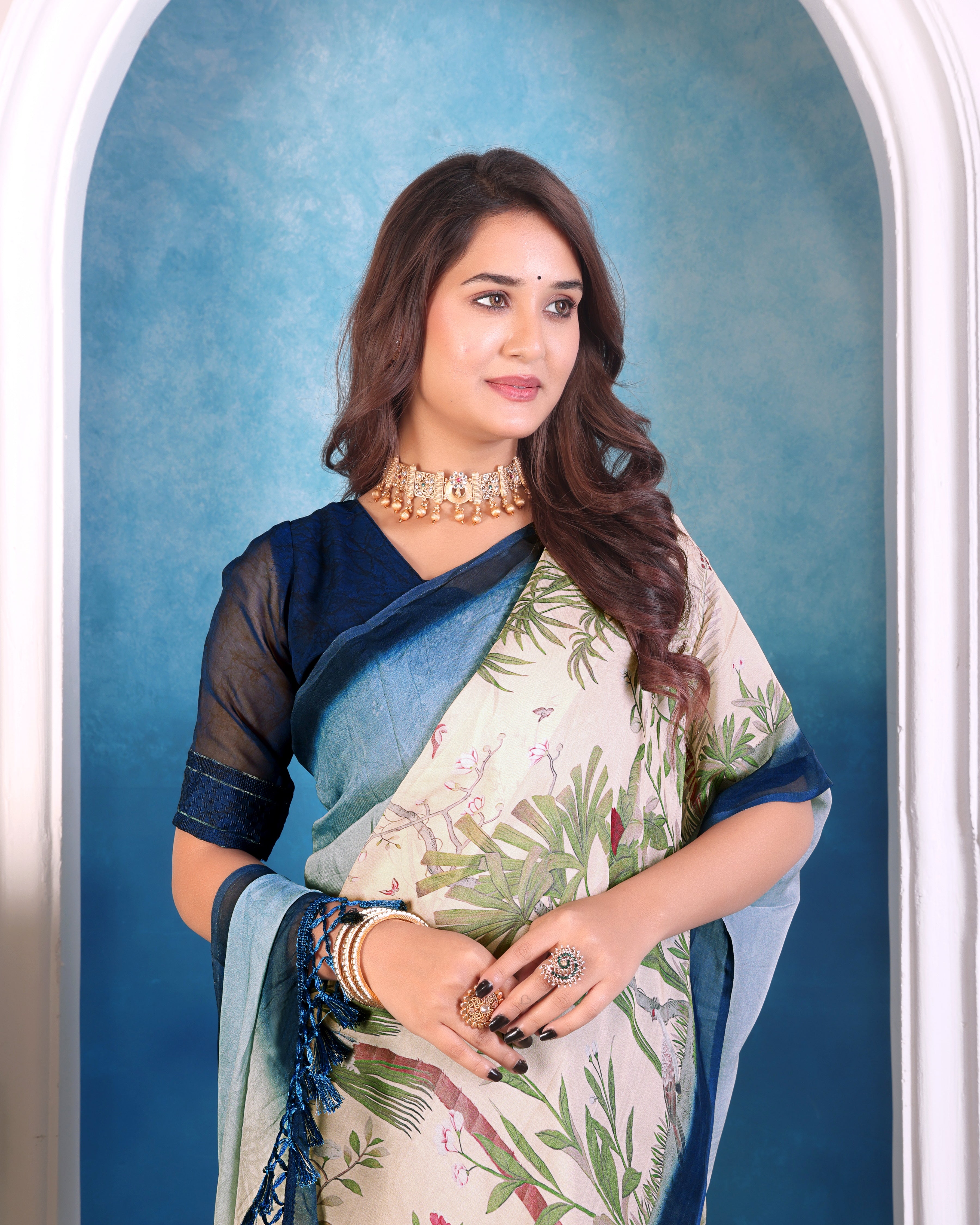 Viscose Organza Nature Print Saree