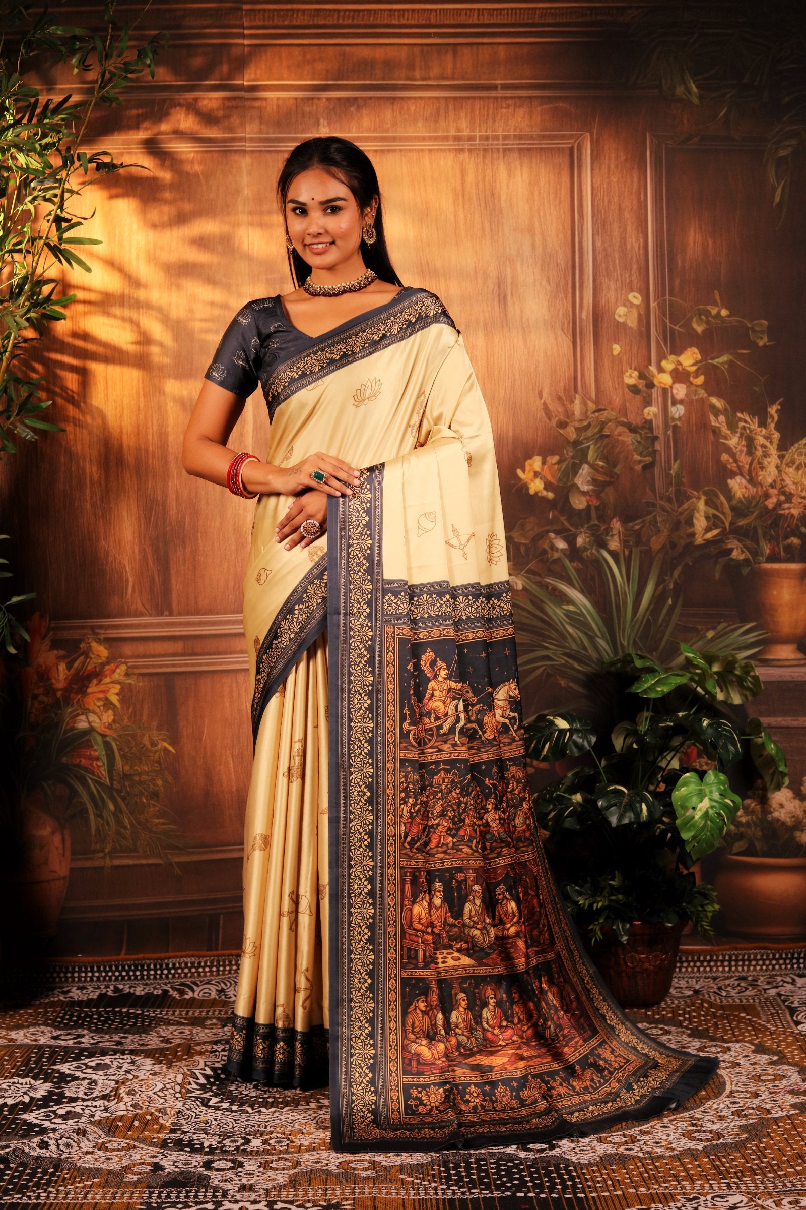 Krukshetra — Mahabharat Heritage Japan Satin Saree