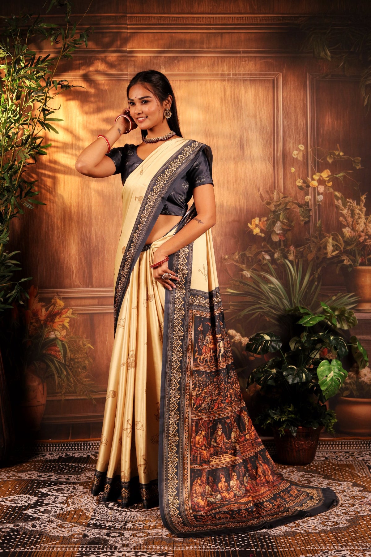 Krukshetra — Mahabharat Heritage Japan Satin Saree