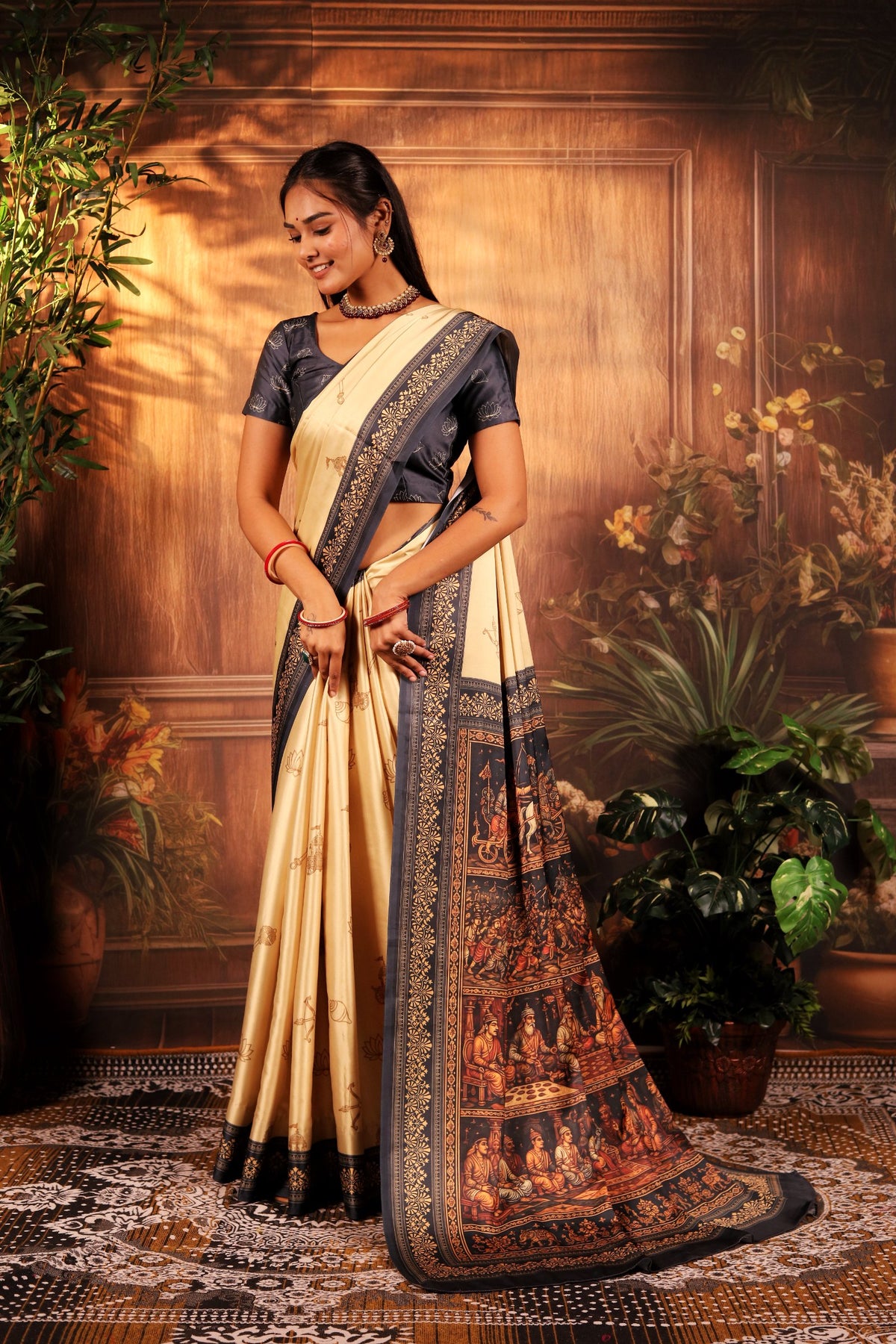 Krukshetra — Mahabharat Heritage Japan Satin Saree
