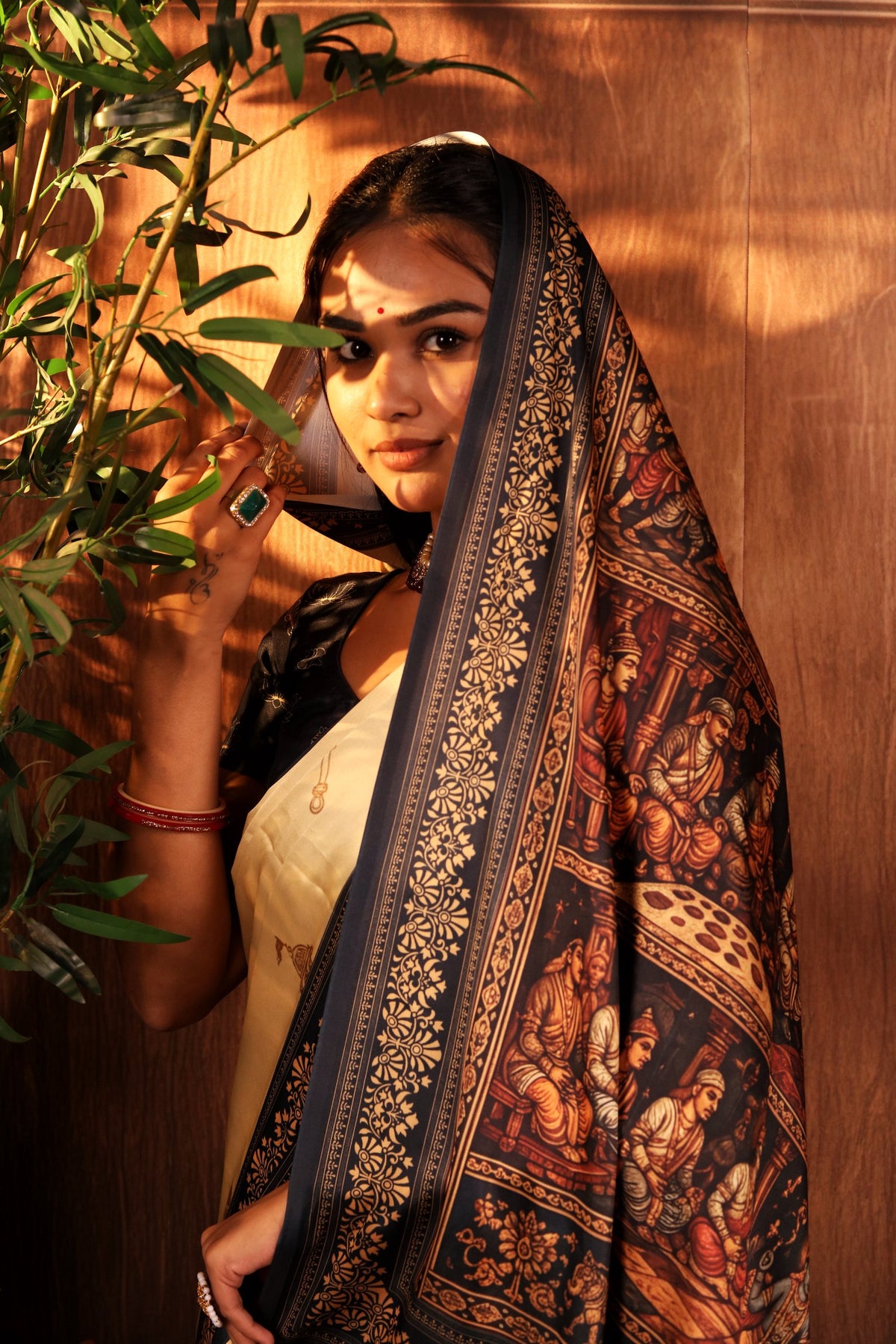 Krukshetra — Mahabharat Heritage Japan Satin Saree