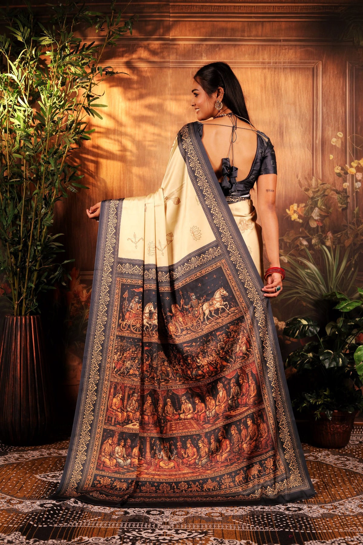 Krukshetra — Mahabharat Heritage Japan Satin Saree