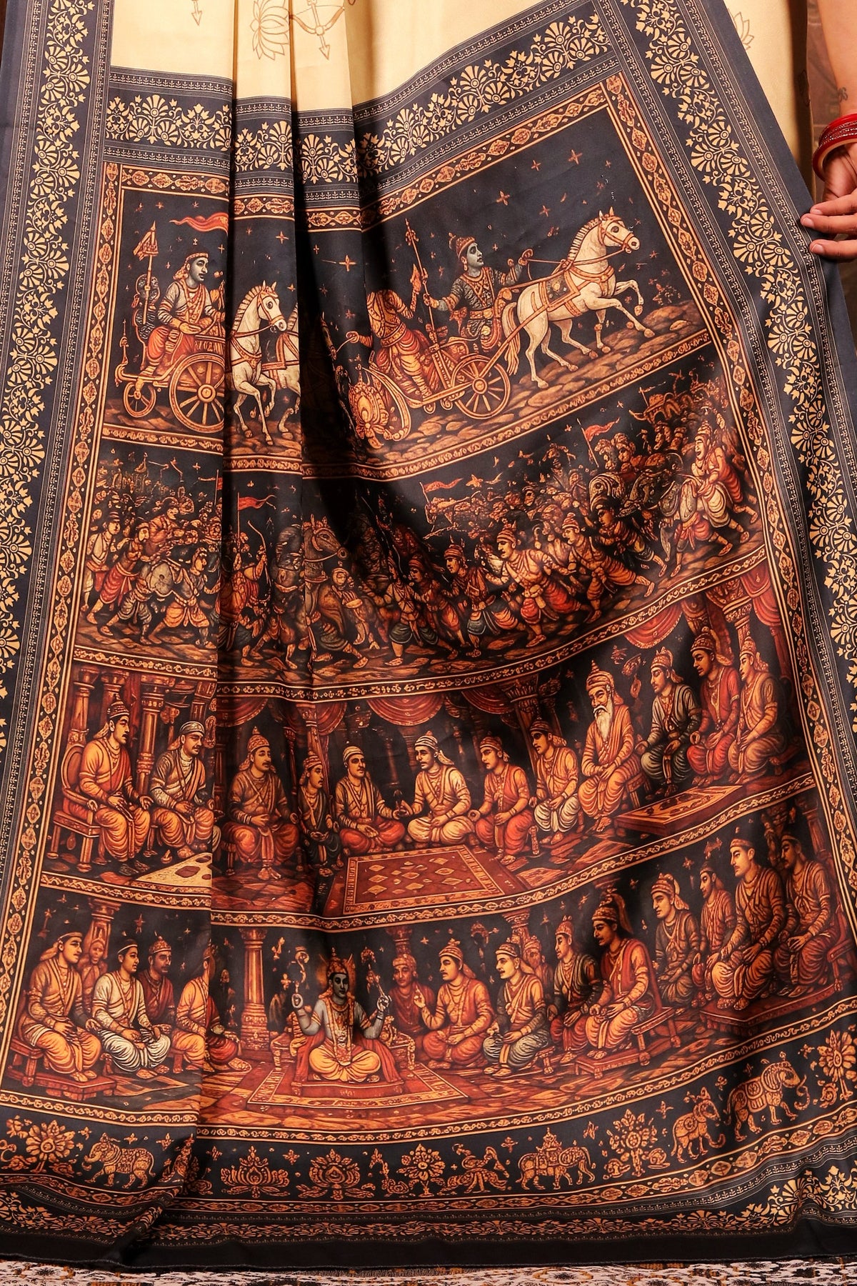 Krukshetra — Mahabharat Heritage Japan Satin Saree