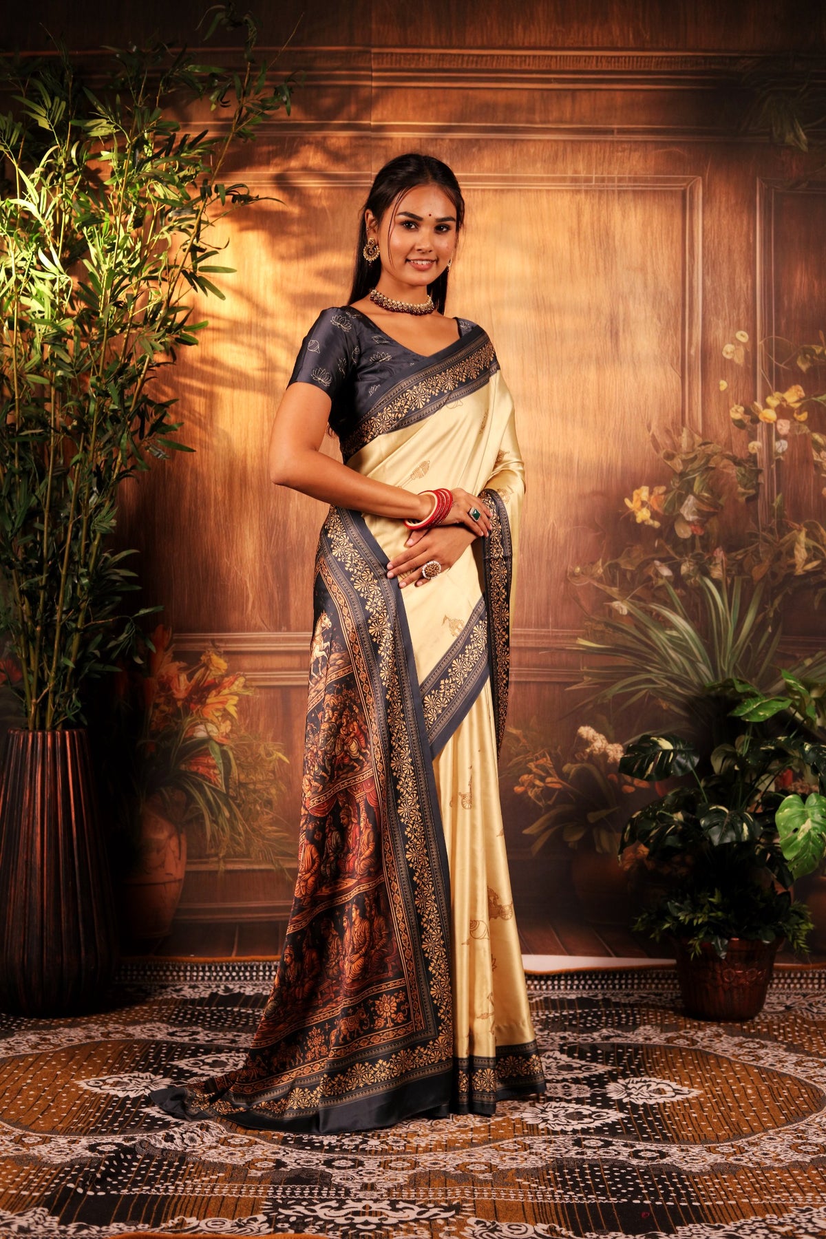 Krukshetra — Mahabharat Heritage Japan Satin Saree
