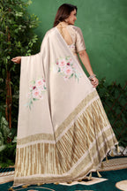 Aabha — Subtle Gold Floral Print Silk Saree
