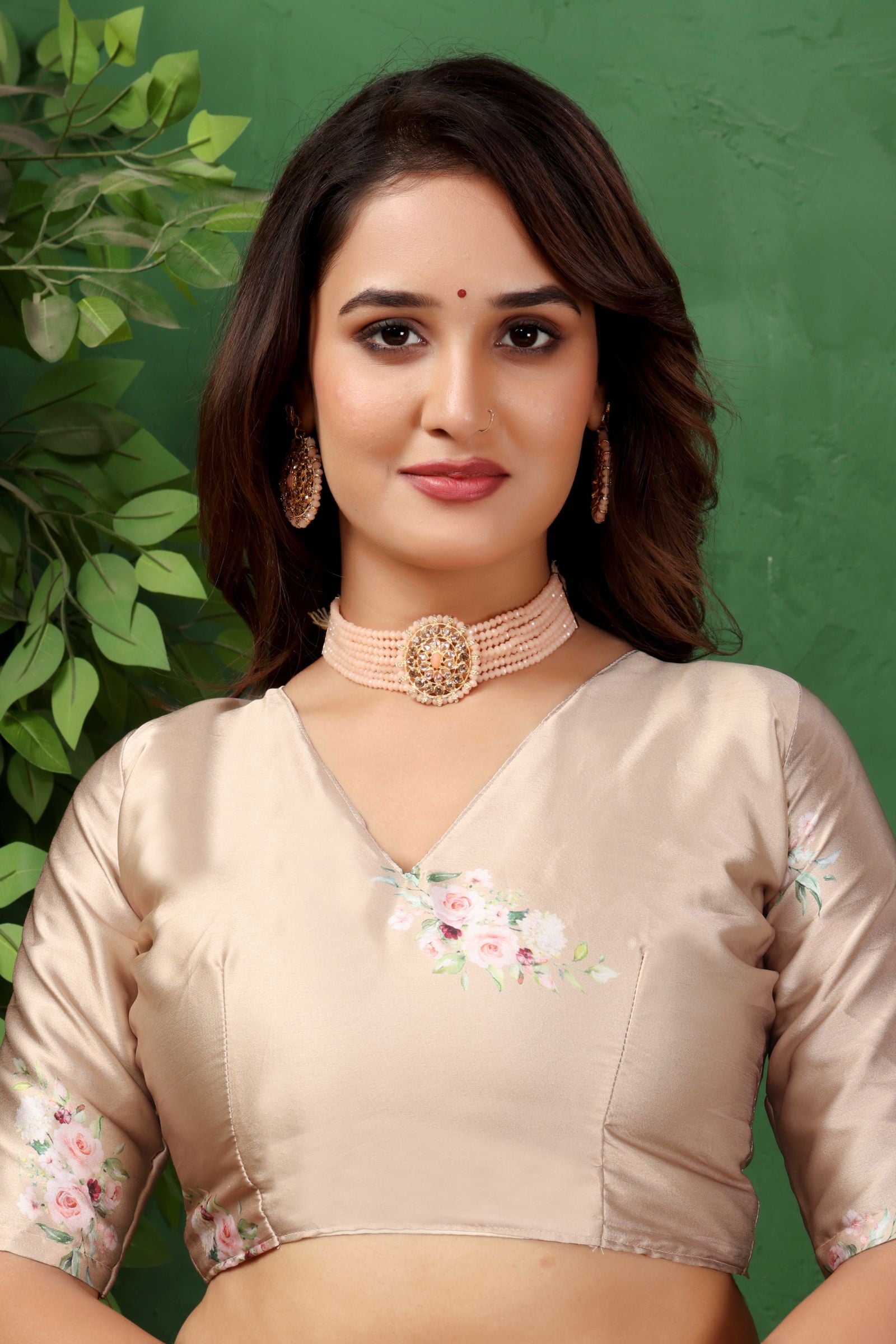 Aabha — Subtle Gold Floral Print Silk Saree