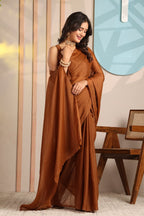 Aradhya — Minimal Brown Plain Star Georgette Saree