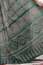 Aranya — Emerald Green Ajrakh Print Cotton Linen Saree