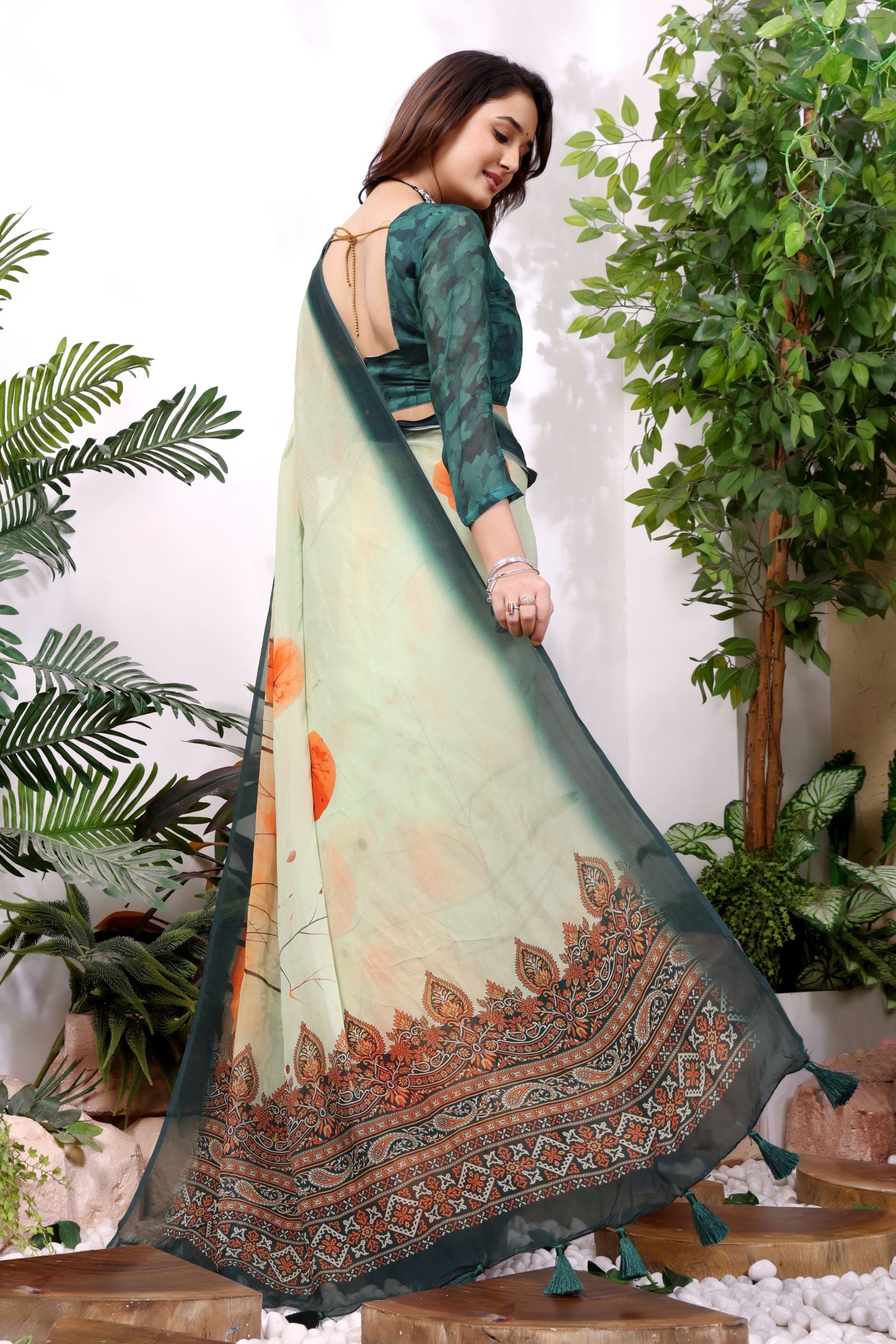 Arunika — Blossom Print Viscose Organza Saree
