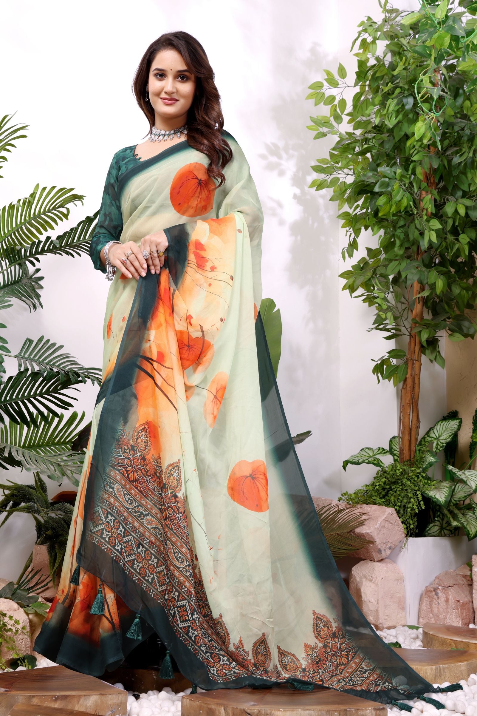 Arunika — Blossom Print Viscose Organza Saree