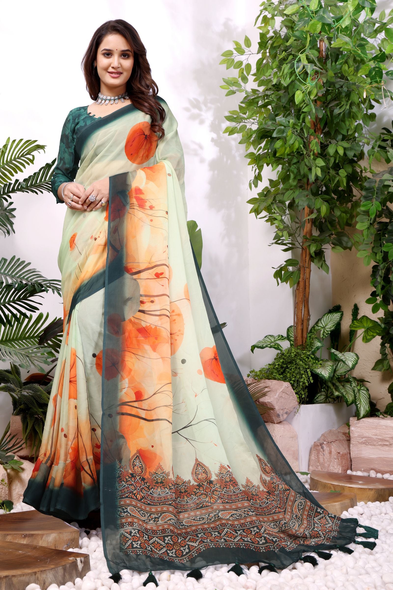 Arunika — Blossom Print Viscose Organza Saree