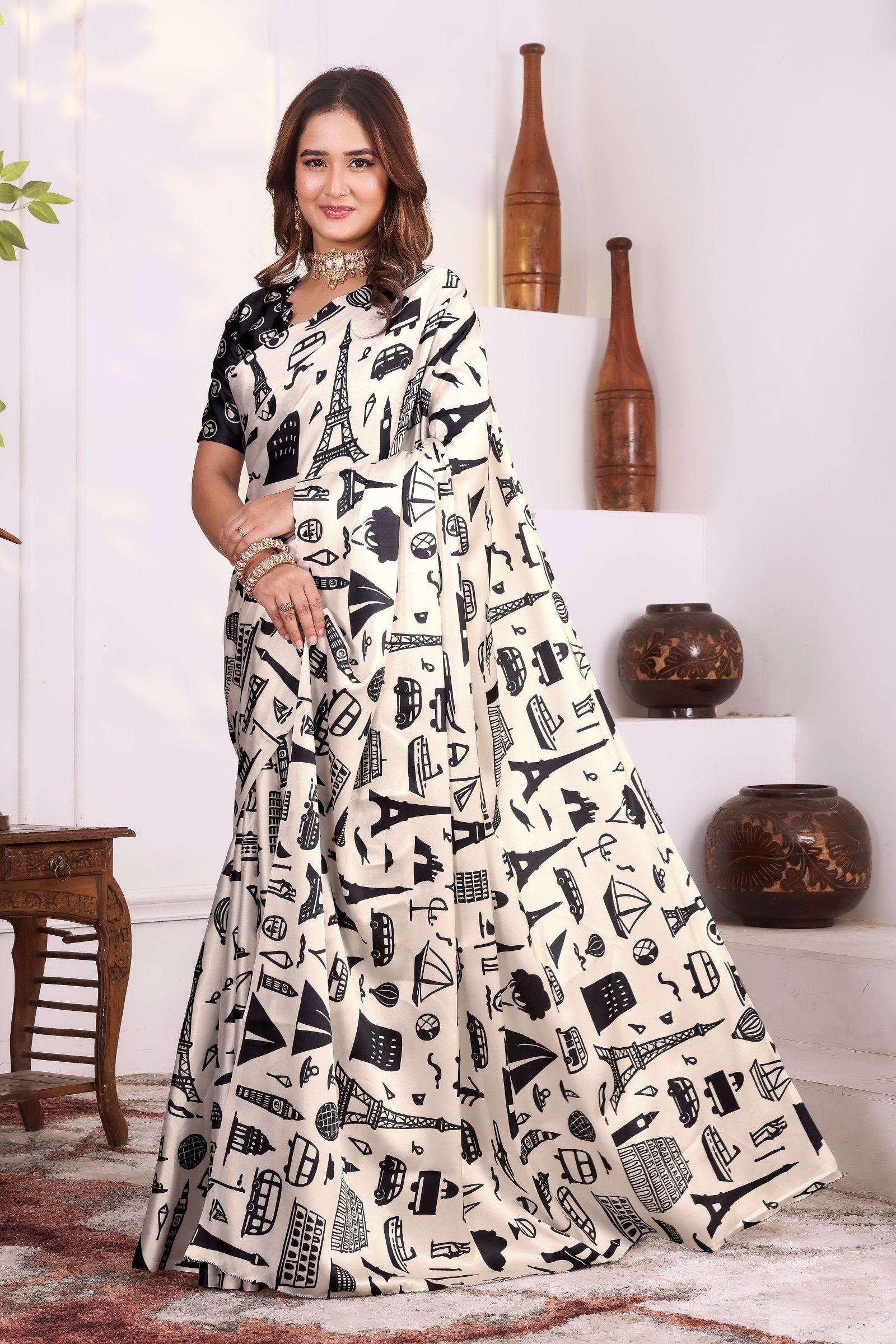 Avanti — Urban City Mono Satin Japan Satin Printed Saree
