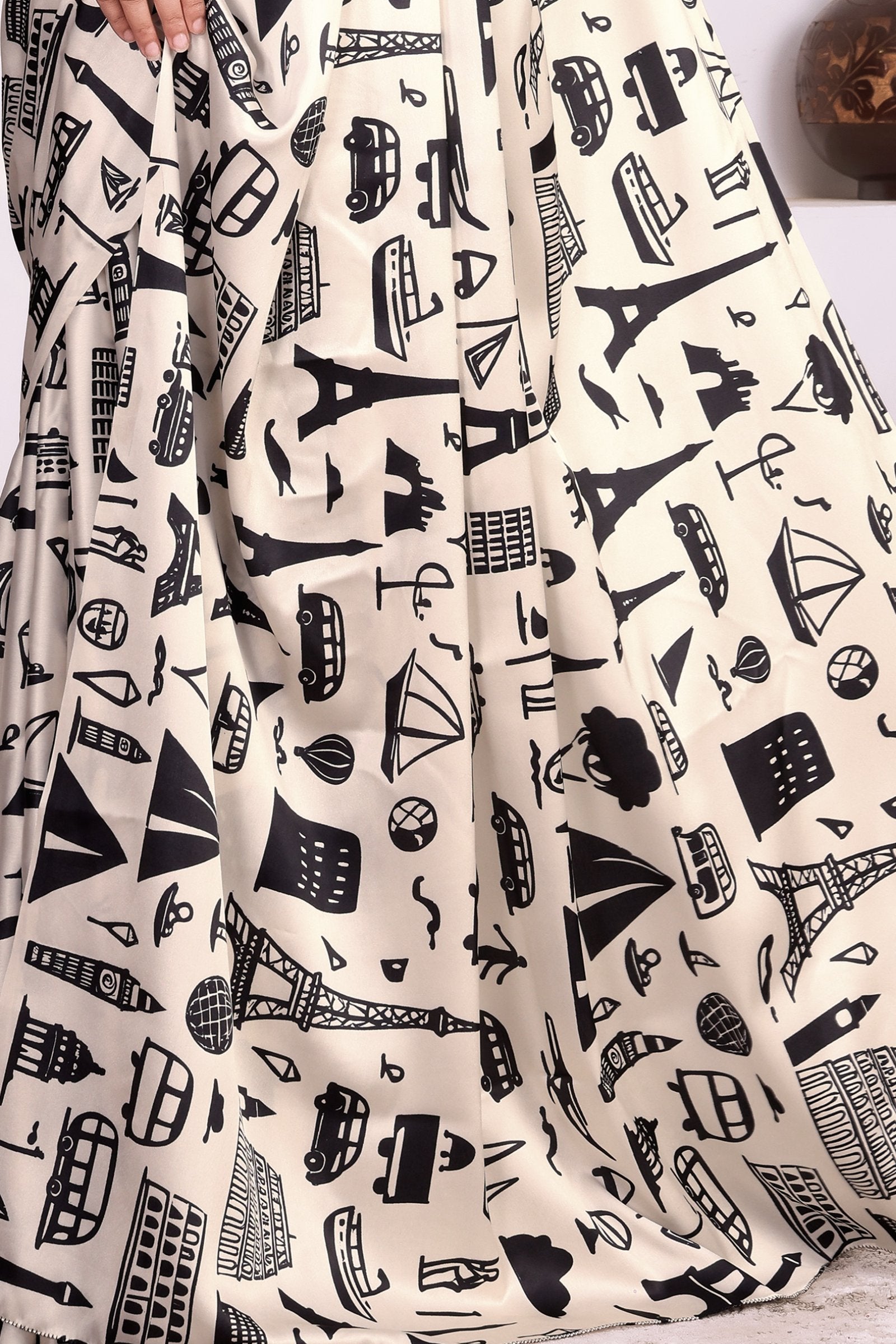 Avanti — Urban City Mono Satin Japan Satin Printed Saree