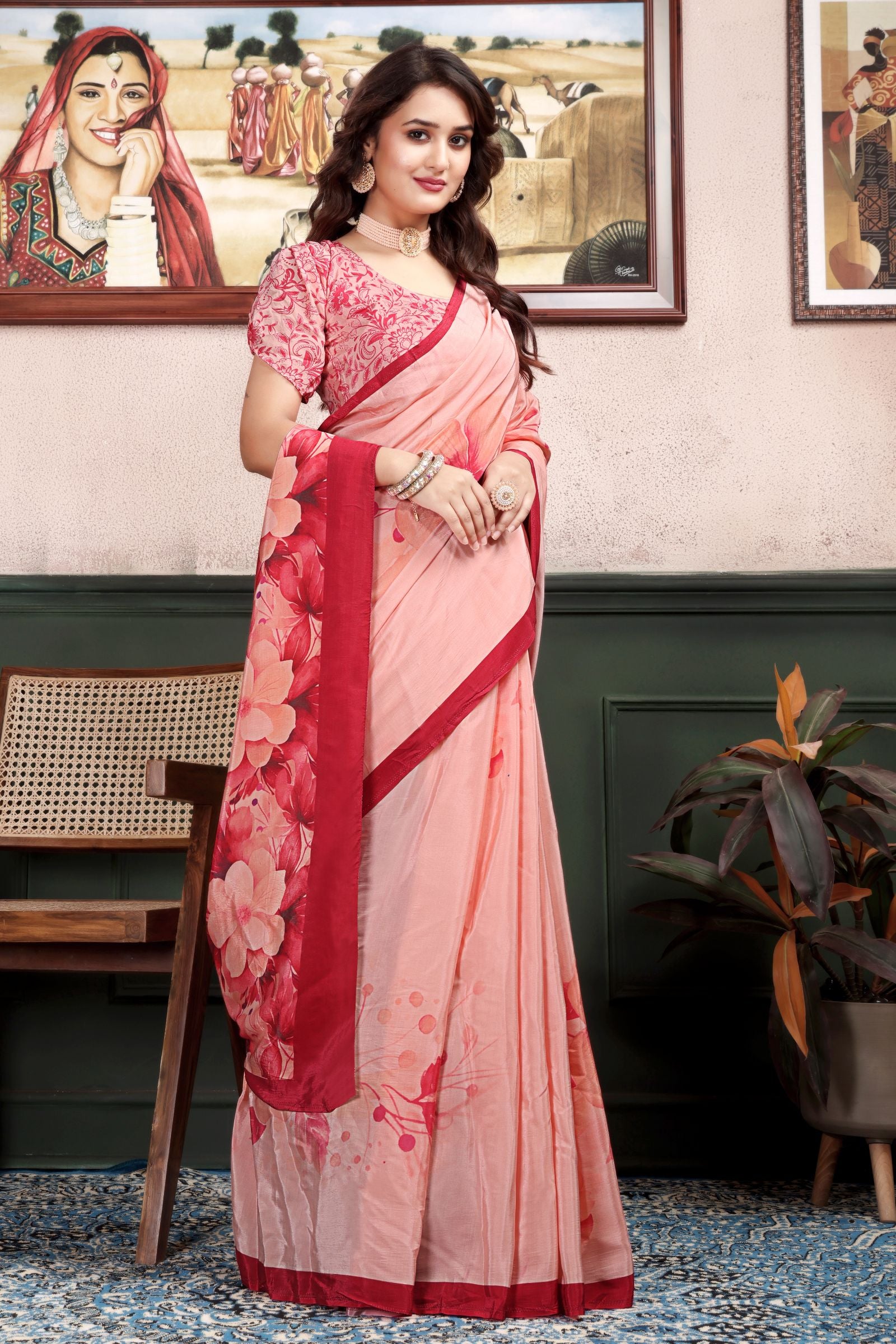 Aarohi — Blush Bloom Floral Liva Crepe Saree