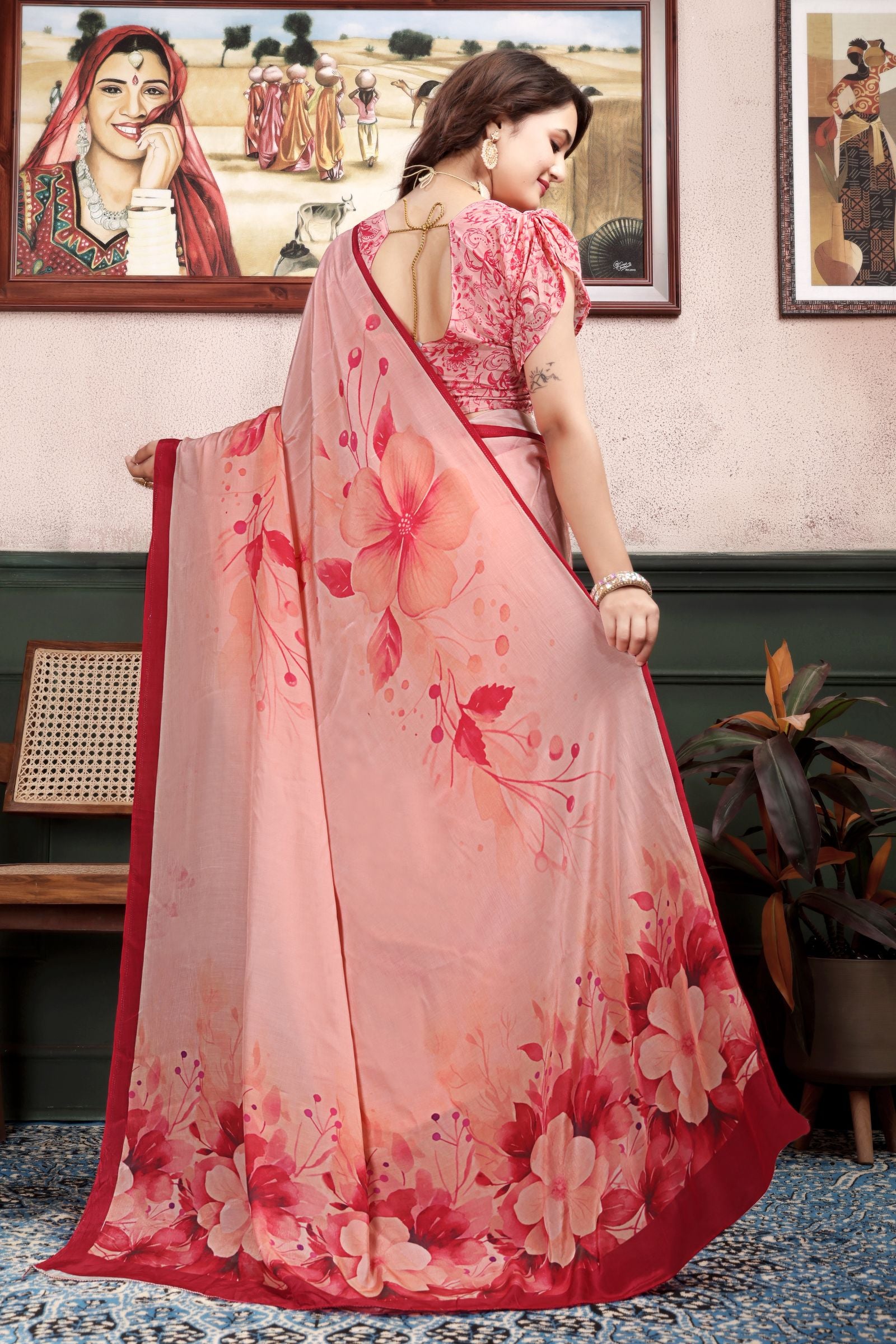 Aarohi — Blush Bloom Floral Liva Crepe Saree