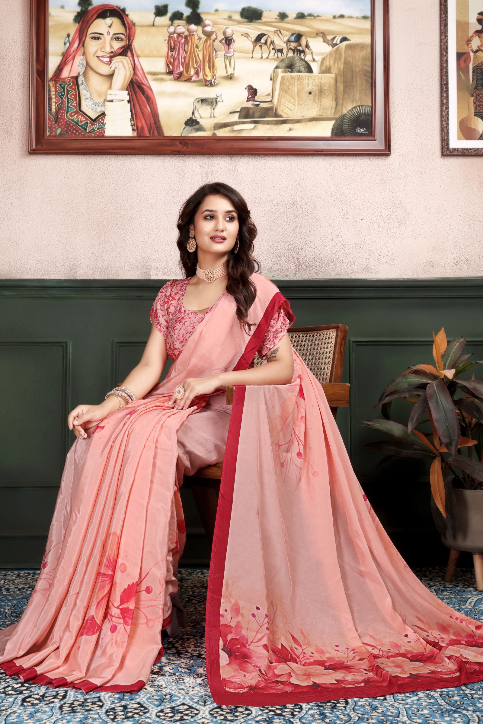 Aarohi — Blush Bloom Floral Liva Crepe Saree