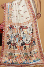Jivani — Vibrant Folk Art Cream Artistic Saree