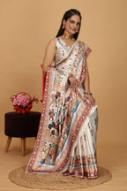 Jivani — Vibrant Folk Art Cream Artistic Saree