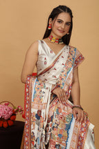 Jivani — Vibrant Folk Art Cream Artistic Saree