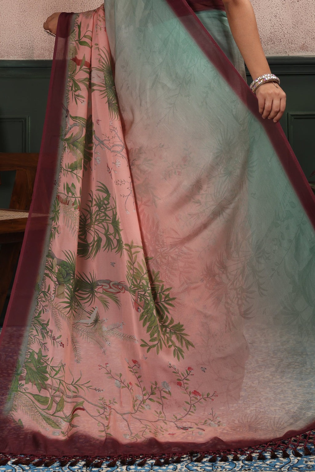 Dyuti — Botanical Breeze Saree – Forest Blush Edition
