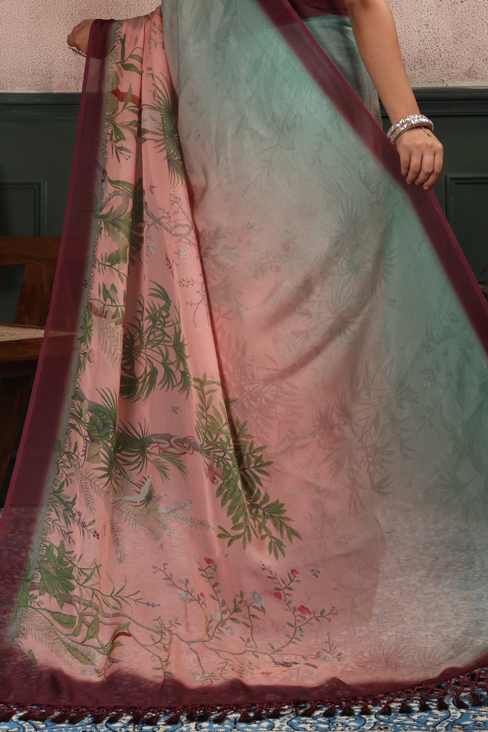 Dyuti — Botanical Breeze Saree – Forest Blush Edition