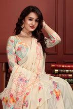 Kumariika — Calming Cream Liva Floral Artistic Saree