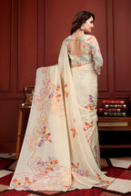 Kumariika — Calming Cream Liva Floral Artistic Saree