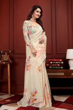 Kumariika — Calming Cream Liva Floral Artistic Saree