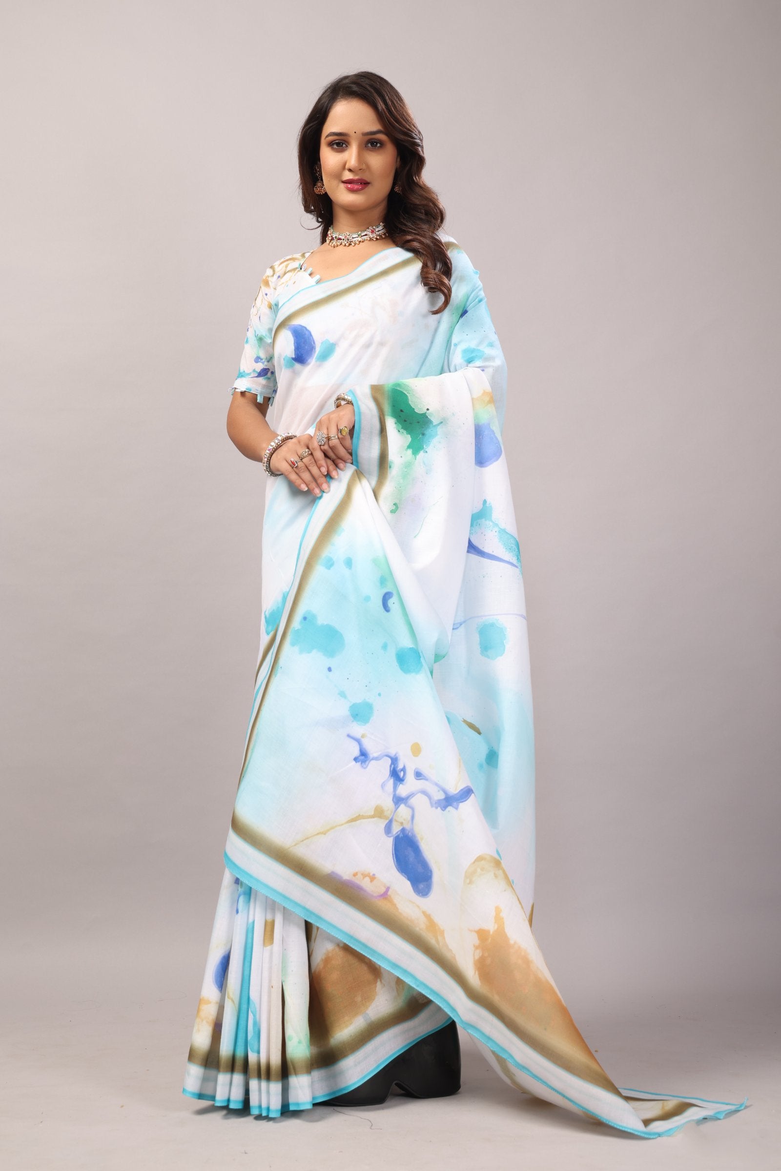 Charita — Water Color Splash Mull Cotton Saree