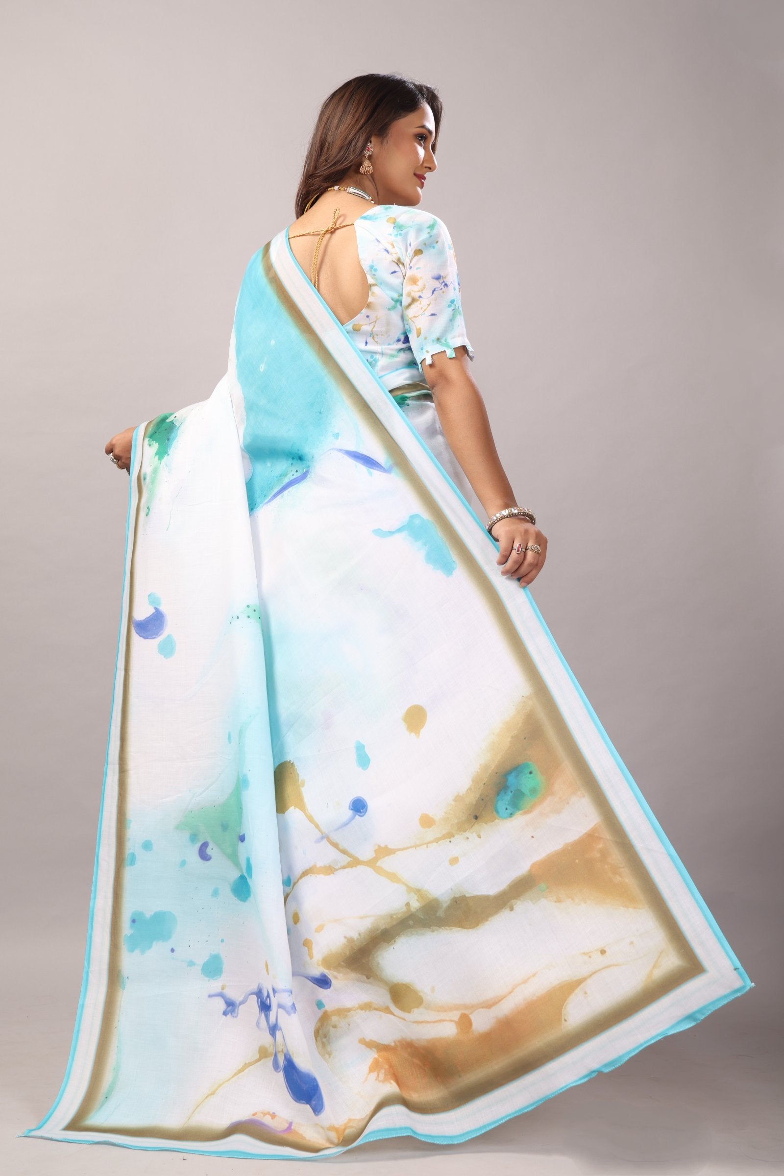 Charita — Water Color Splash Mull Cotton Saree