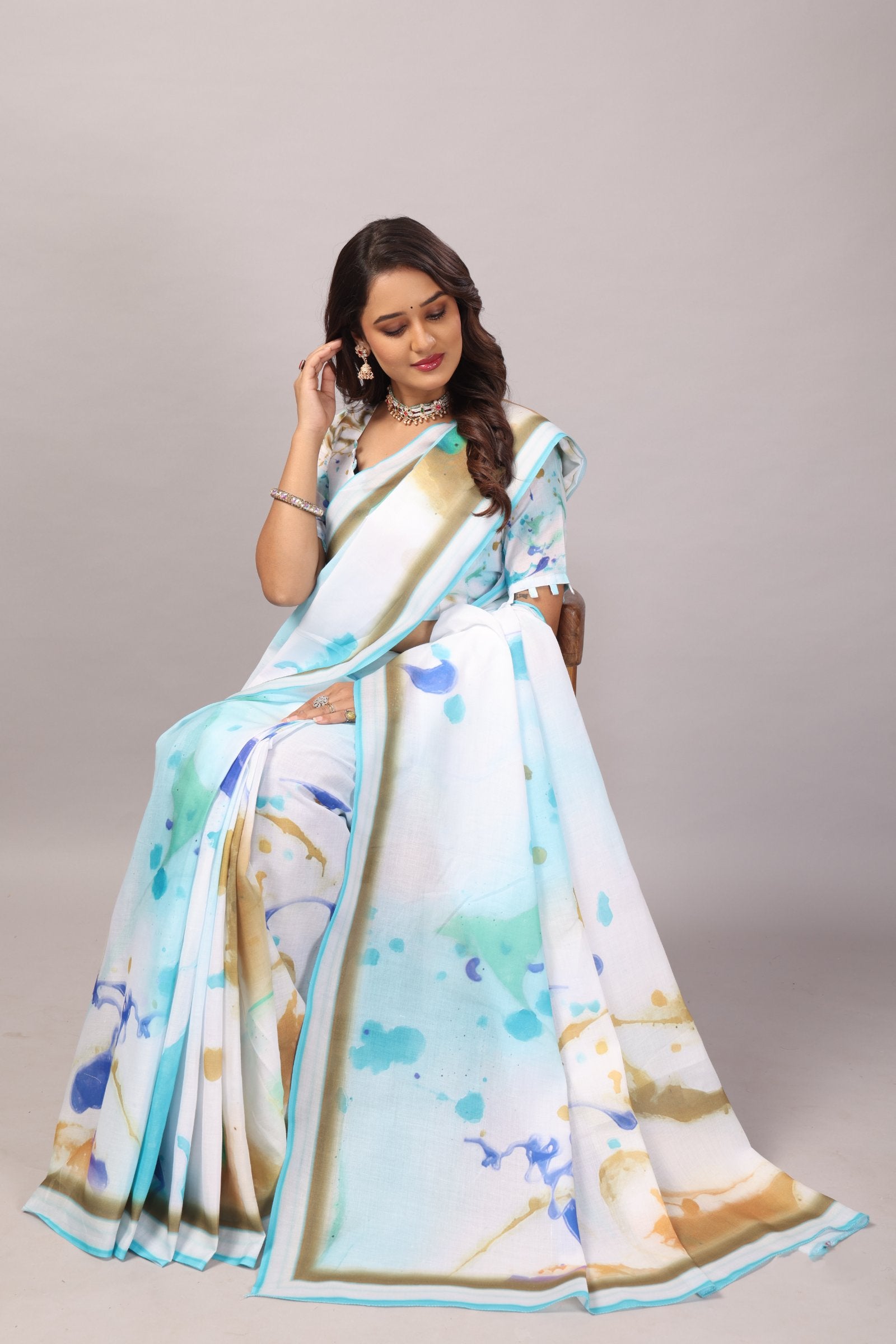 Charita — Water Color Splash Mull Cotton Saree