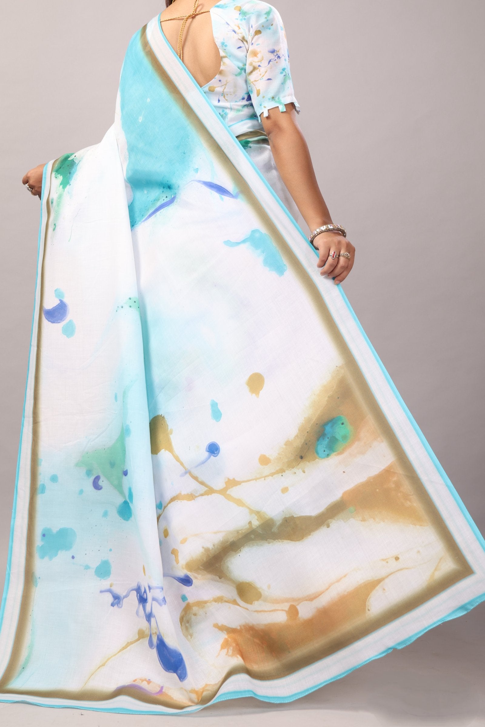 Charita — Water Color Splash Mull Cotton Saree