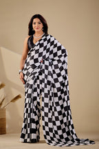 Chaturi — Checker Geometric Print Japan Satin Saree