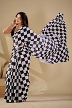Chaturi — Checker Geometric Print Japan Satin Saree