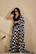 Chaturi — Checker Geometric Print Japan Satin Saree