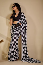 Chaturi — Checker Geometric Print Japan Satin Saree