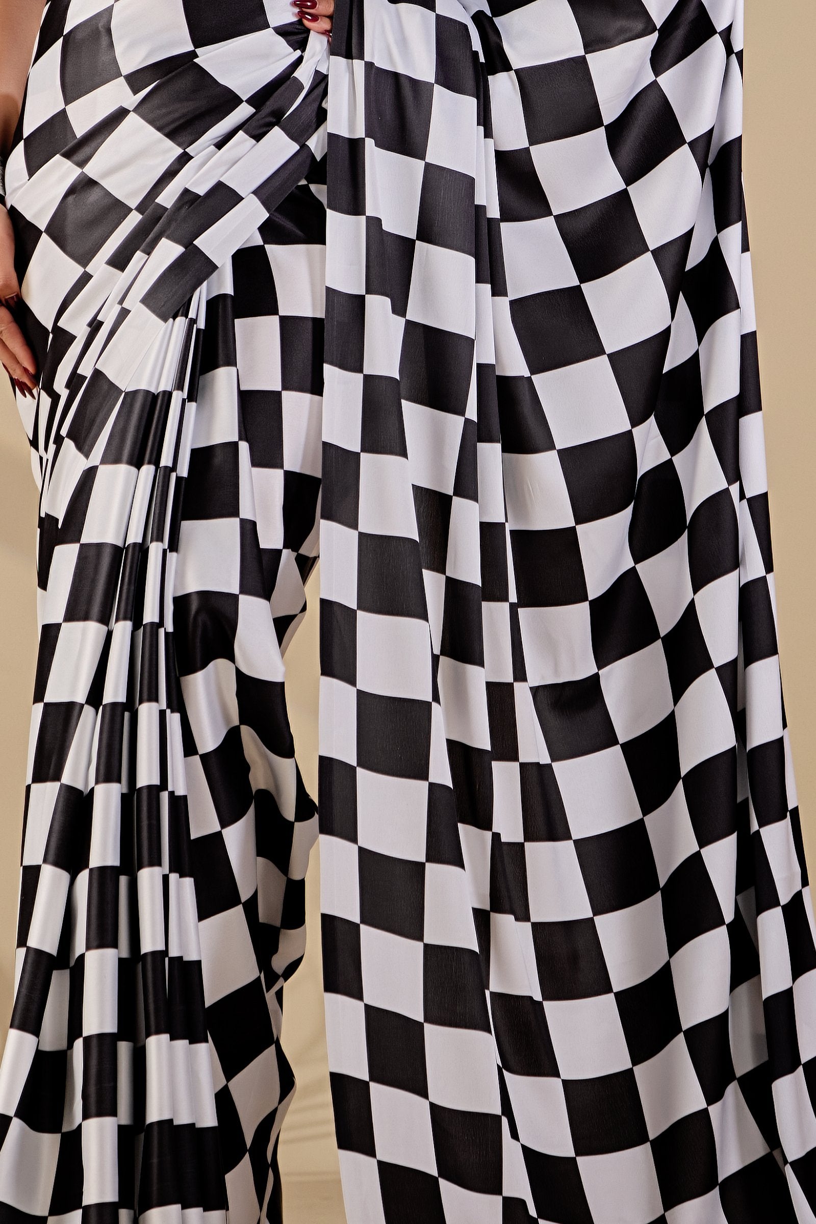 Chaturi — Checker Geometric Print Japan Satin Saree