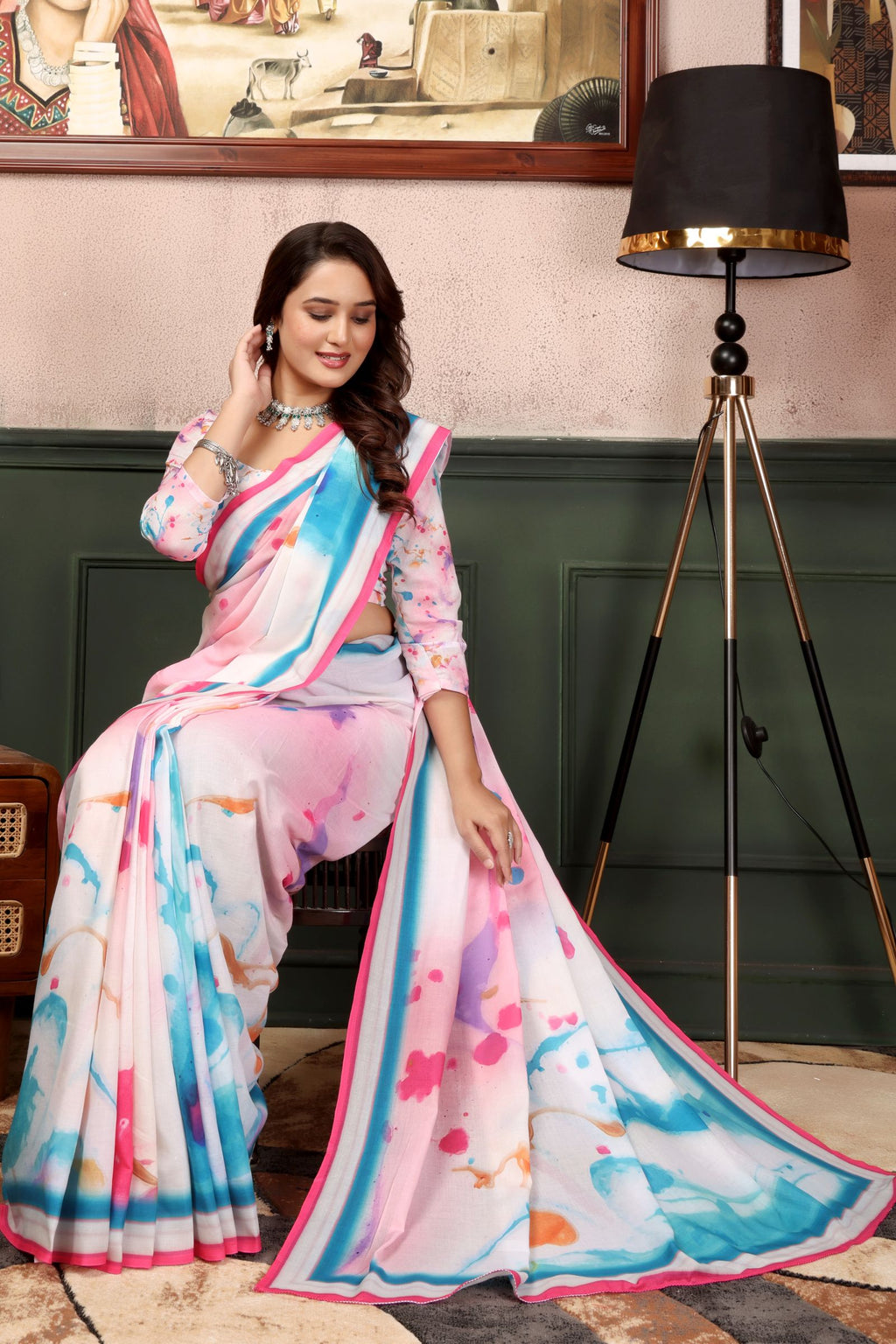 Chitralekha — Color Bloom Festive Mull Cotton Saree