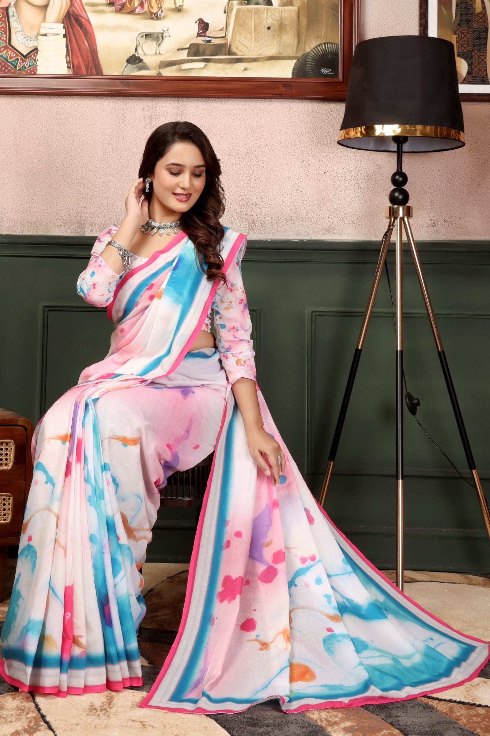 Chitralekha — Color Bloom Festive Mull Cotton Saree