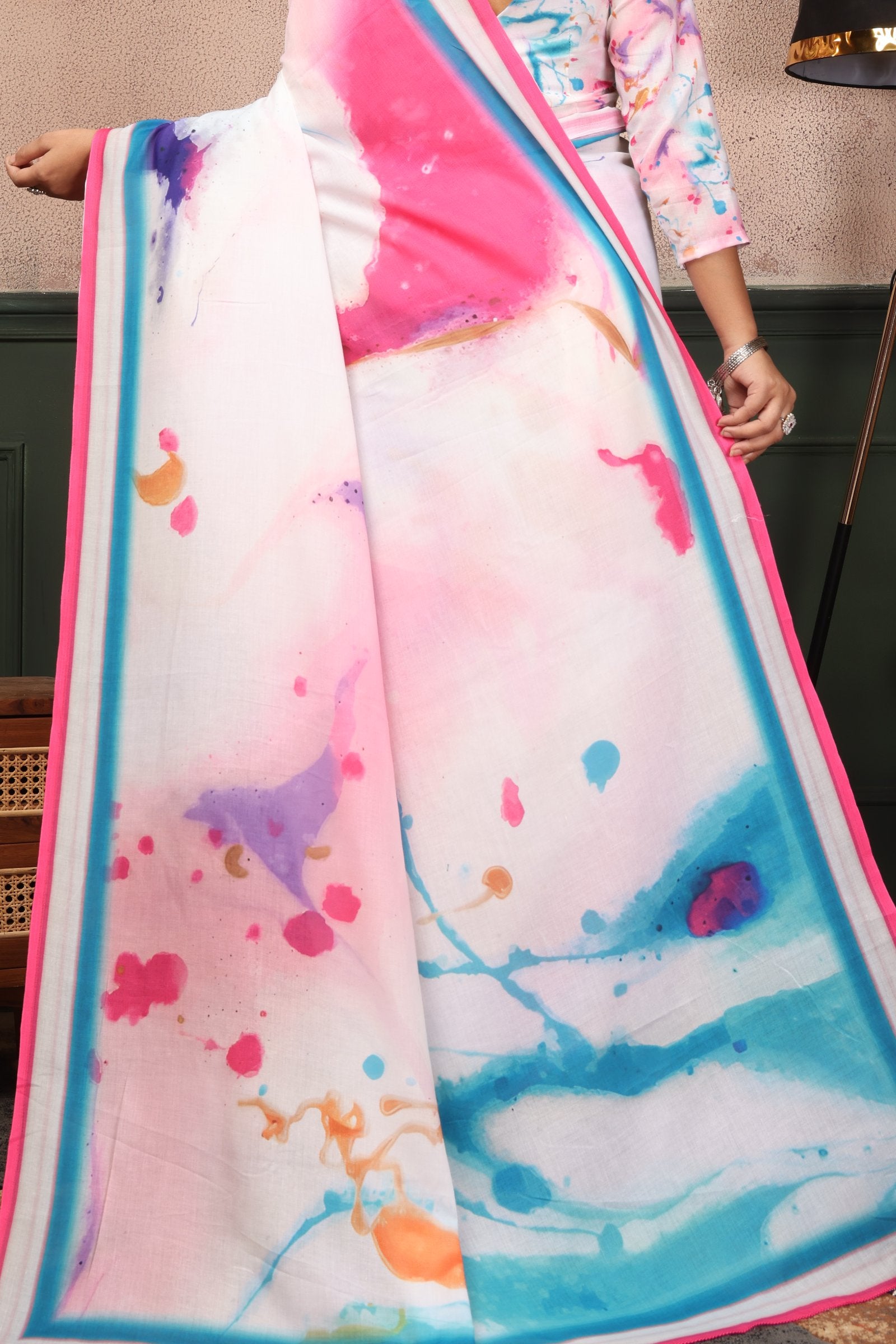 Chitralekha — Color Bloom Festive Mull Cotton Saree