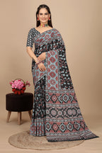 Rekhavali — Gray Cotton Linen Kalamkari Print Saree