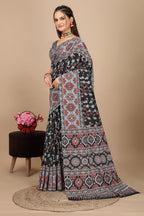 Rekhavali — Gray Cotton Linen Kalamkari Print Saree