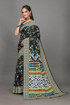 Rangini — Bright Cultural Motif Dark Blue Saree