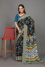 Rangini — Bright Cultural Motif Dark Blue Saree