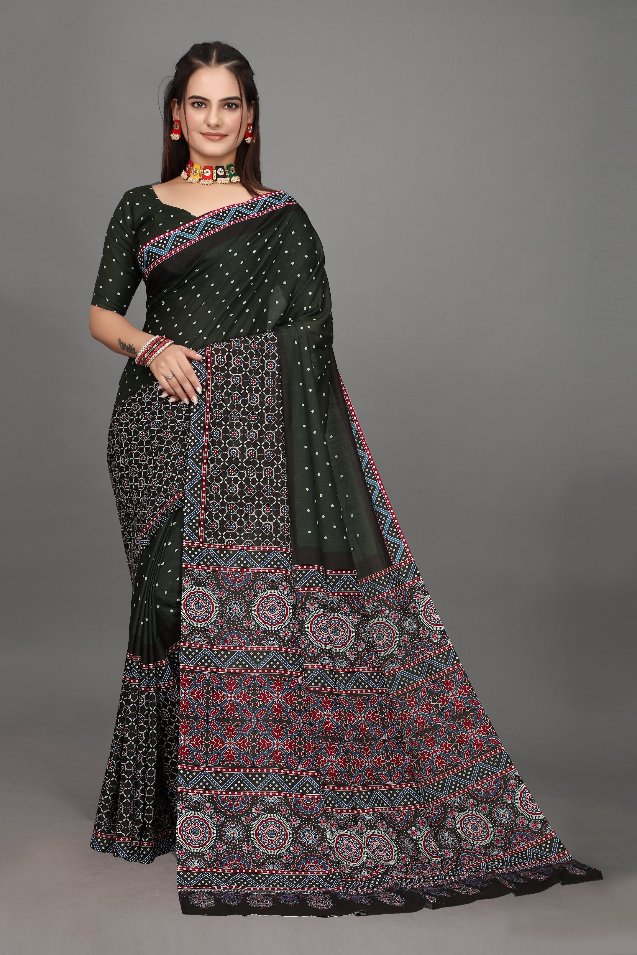 Chitrangi — Dark Green Bandhani Pattern Saree